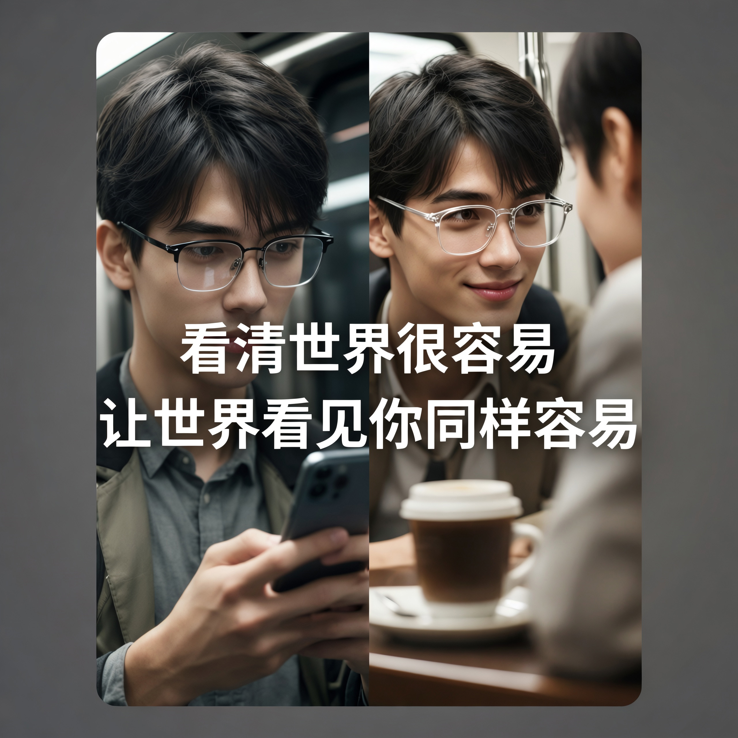 秒镜置顶页：微光透白 vs 深空哑光黑双镜框对比